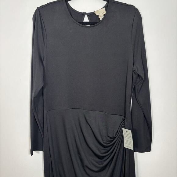 Luxely Black Long Formal Evening Dress Ballgown Size 16 Draped Ruched Waist L/S - Picture 4 of 9